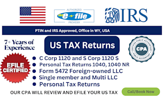 do US tax filing, US tax returns, llc tax, business tax 1120 5472 1040 cpa