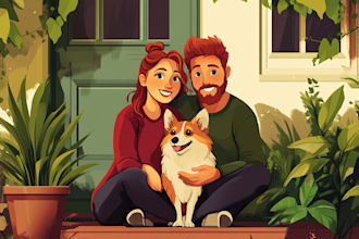create a stylized cartoon illustration with you and your pet