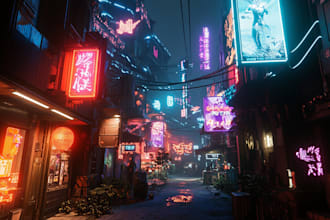 create futuristic cyberpunk city for you
