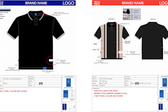 do clothing tech pack and flat sketch shirt and pants for manufacturer