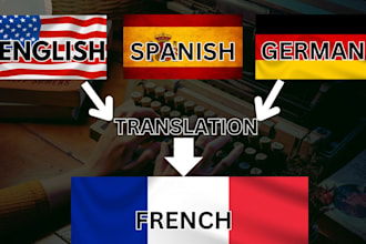 write a french translation from english spanish german and bengali