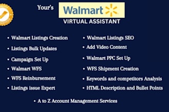 do walmart product listings creation optimization PPC wfs management, walmart VA