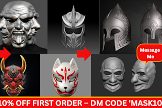 design 3d printable mask helmet, halloween mask, oni mask, cosplay helmet 3d stl