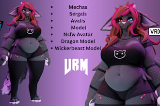 create well detailed vrchat vtuber model 3d nsfw furry model vrm for vseeface