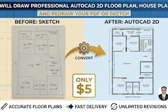 draw cad floor plans and turn pdf or sketch into blueprints