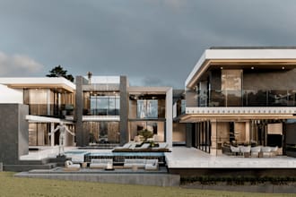 design luxury villa,house exterior, cgi patio, swimming pool,architecture design