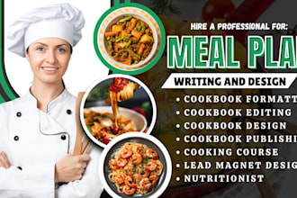 write and design customize healthy recipes, meal plan, food recipe, cookbook