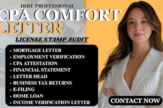 provide US CPA, audit financial statement, comfort letter, mortgage, tax return