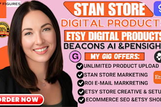 stan store design, payhip, beacons ai,etsy digital product, gumroad, stan store