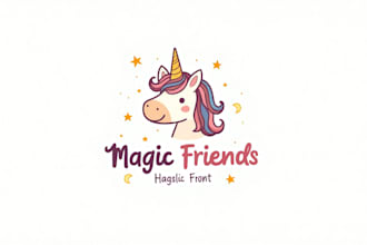 design magical unicorn kids mascot logo unlimited revision