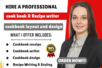 write, design, format cookbook recipes , layout design, keto recipe for KDP