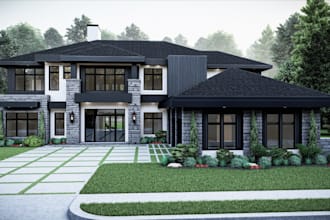 redesign 3d house elevation,roof top facade exterior,villa renovation, dae model