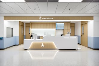 formulate hospital lobby reception hall,interior space,healthcare,clinic,blender