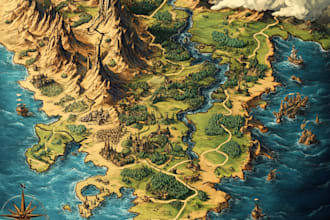 fantasy map illustration, dnd map, toikein  games vector
