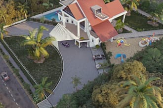 modern facade villa,3d neoclassic villa,swimming pool, playground,d5 render,cgi