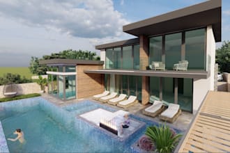 redesign 3d luxury villa,outdoor garden,landscape   design, pool design,autocad