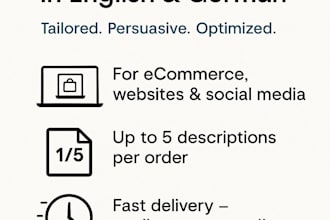 write SEO product descriptions in english and german that sell