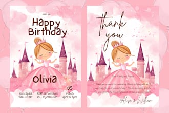 design a cute custom kids birthday invitation and thank you card fast and unique