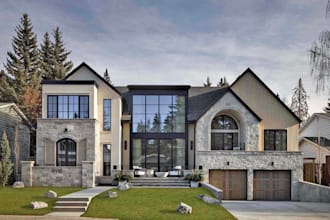 design scandinavian style, golf simulator, facade exterior, town house, car park
