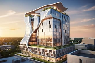 design, 3d render, house exterior, commercial building, architectural rendering,