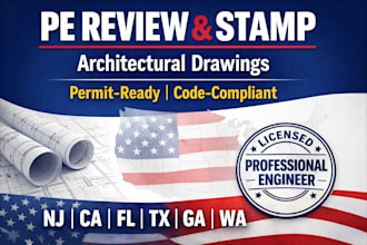 pe stamp, review and stamp architectural drawings in USA nj, ca, fl, tx, ga, wa
