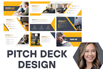 create a business pitch deck with powerpoint, canva or google slide presentation