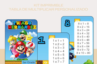 kit imprimible personalizado tablas de multiplicar únicas