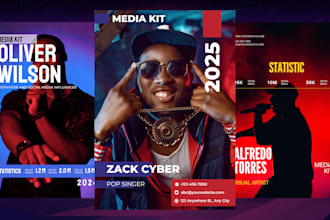 design a professional press kit, media kit, epk, one sheet, and more