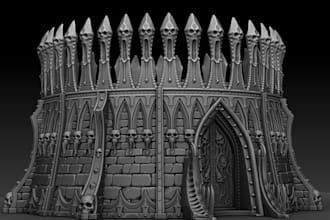 sculpt 3d terrain miniature, old temple, building ruins, terrain medieval castle