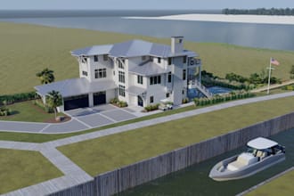 remodel 3d exterior house villa, beach house, facade,garden layout,cgi rendering