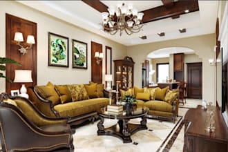 refix 3d interior design, furniture layout, render livingroom, kitchen, dinning