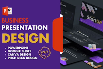 do powerpoint presentation design, pitch deck , google slides and canva design