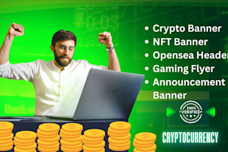 do attractive cryptocurrency banner, gaming flyer, nft and opensea header