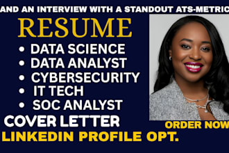 write data analyst, data science, cybersecurity, IT tech, soc analyst resume