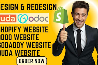 redesign build develop shopify website, duda, godaddy, or odoo websites design