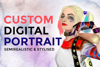 paint a semirealistic digital portrait for gift or profile