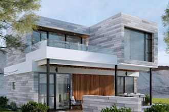 craft 3d front elevation, facade,luxurious villa,3d tropical cgi exterior render