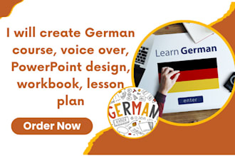 create german course, voice over, powerpoint design, workbook, lesson plan