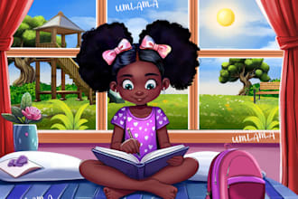 draw custom beautiful african american children book illustration