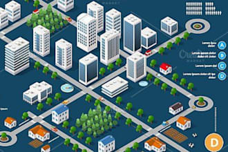 draw unique isometric map illustration flat design 2d 3d isometric map