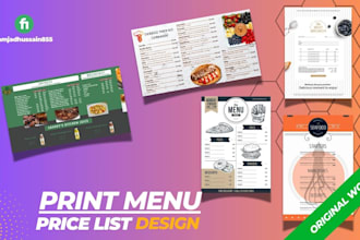 design professional print menu, food menu price list, bifold, trifold