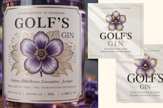 design premium gin or liquor labels with elegant floral elements
