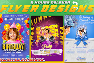 design wedding, birthday, restaurant, gym, and summer flyers