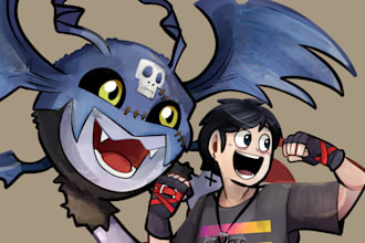 draw you or your character with a pokemon or digimon