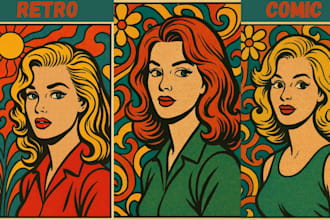 create retro comic art vintage illustrations 70s pop art poster design
