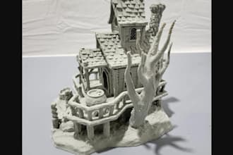 design 3d ttrpg model, tabletop gaming terrains, goblin ruins, medieval building