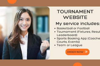 create tournament website, basketball website, booking app, sports website