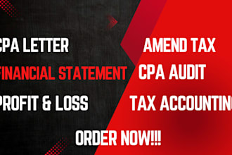 audit financial statement, mortgage letter, profit and loss, US cpa letter