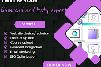 do gumroad and etsy store setup with product listing and upload