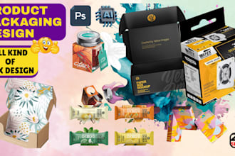 design packaging, product, mailer, and amazon boxes with realistic 3d mockups